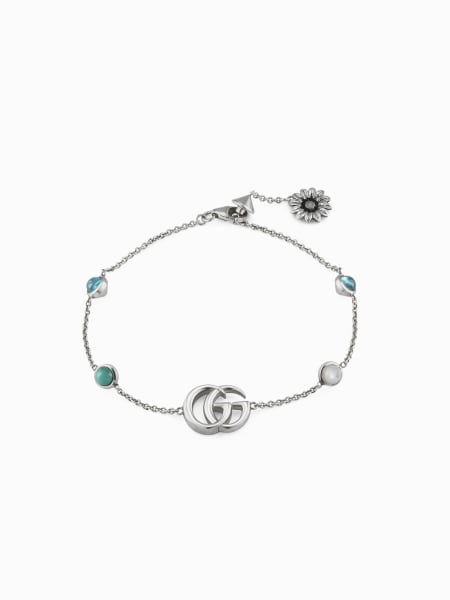Gucci marmont: Bracciale GG Marmont Gucci in argento con monogramma e madreperla azzurri