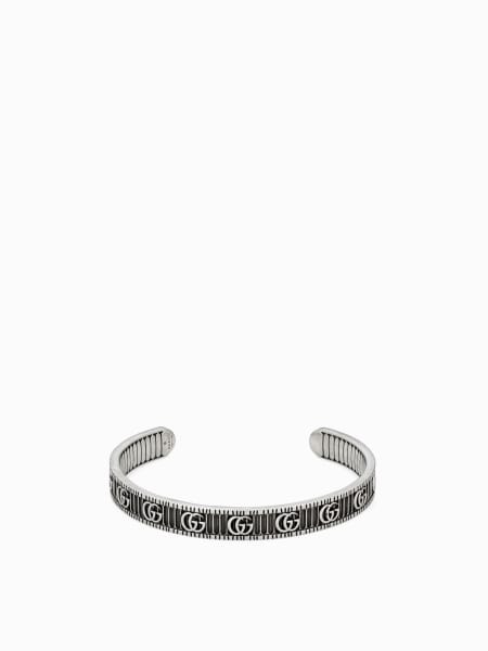 Gucci marmont: Bracciale GG Marmont Cuff Gucci in argento con monogramm GG e motivo a righe