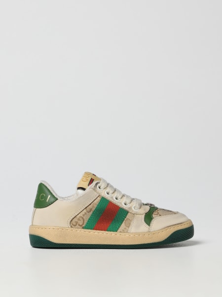 Gucci scarpe: Sneakers Gucci in nabuk used e tessuto con monogram GG Gucci jacquard