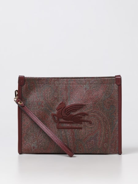 Etro clutch in coated cotton and leather with logo