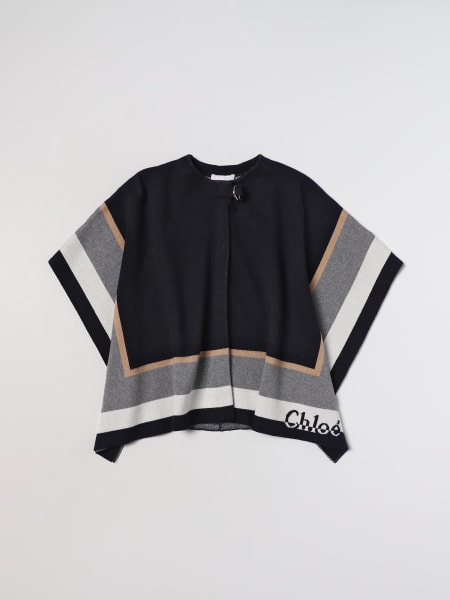 Chloé cape in cotton and tricot wool with logo