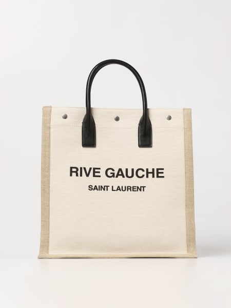 Borsa Rive Gauche Saint Laurent in canvas e pelle con logo stampato