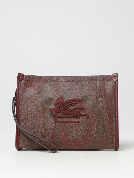 Etro clutch in coated cotton and leather with embroidered logo