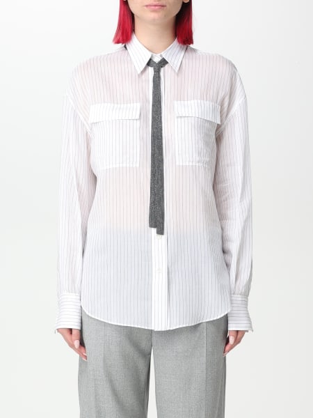 Camicia seta donna: Camicia Brunello Cucinelli in misto cotone a righe
