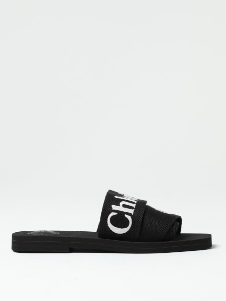 Chloé Woody sandals in canvas with embroidered logo