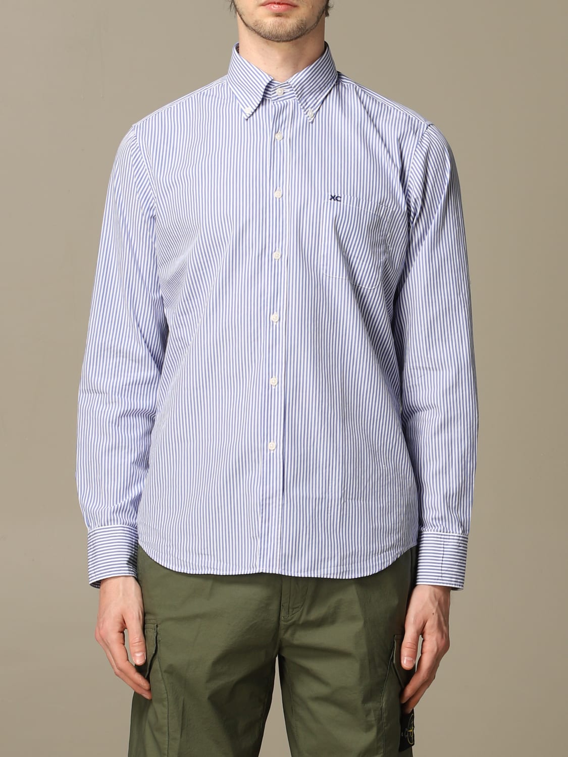 Xc -  washed cotton shirt with micro stripes