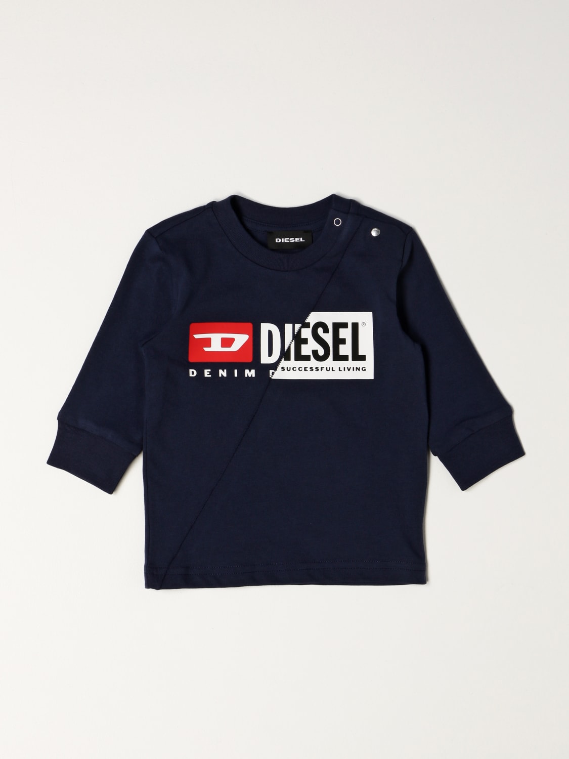 Diesel Outlet: cotton t-shirt with online | Blue t-shirt Diesel at 00YI9 - 00K296 logo