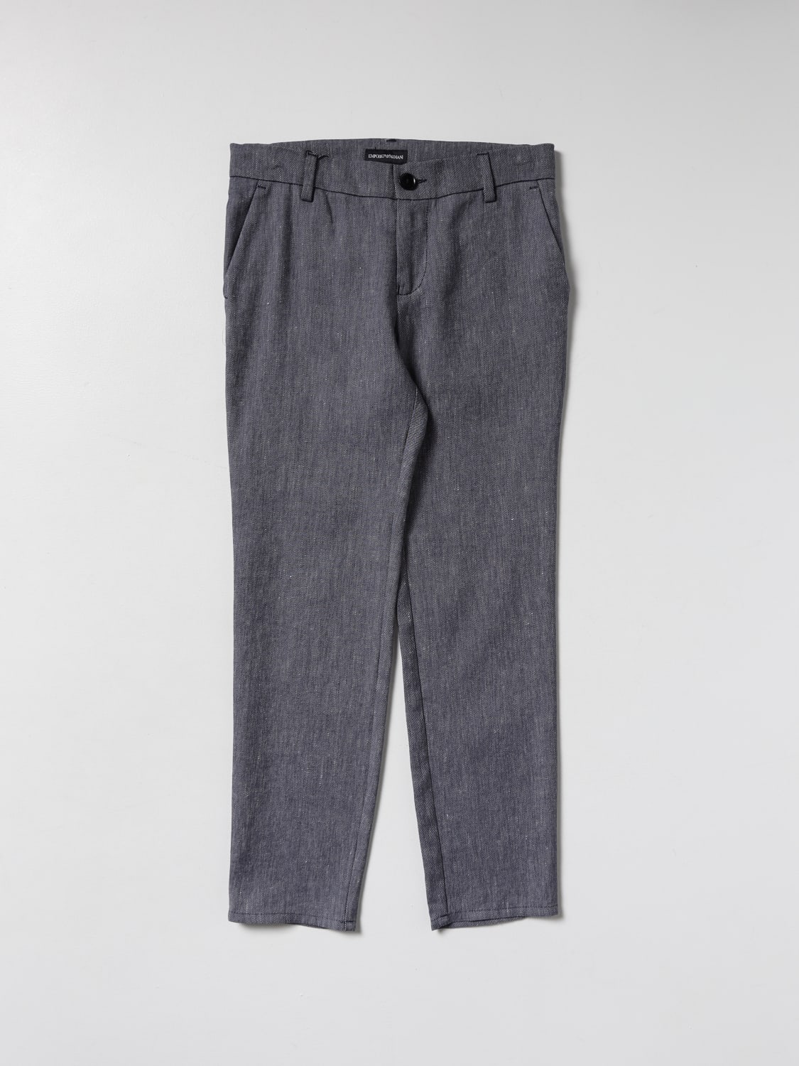 Emporio Armani Outlet pants in linen and cotton Blue Emporio