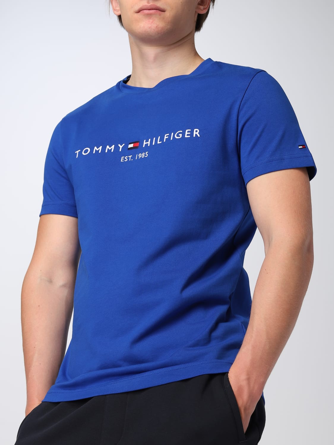 Tommy Hilfiger Logo T Shirt Blue - Male - Medium