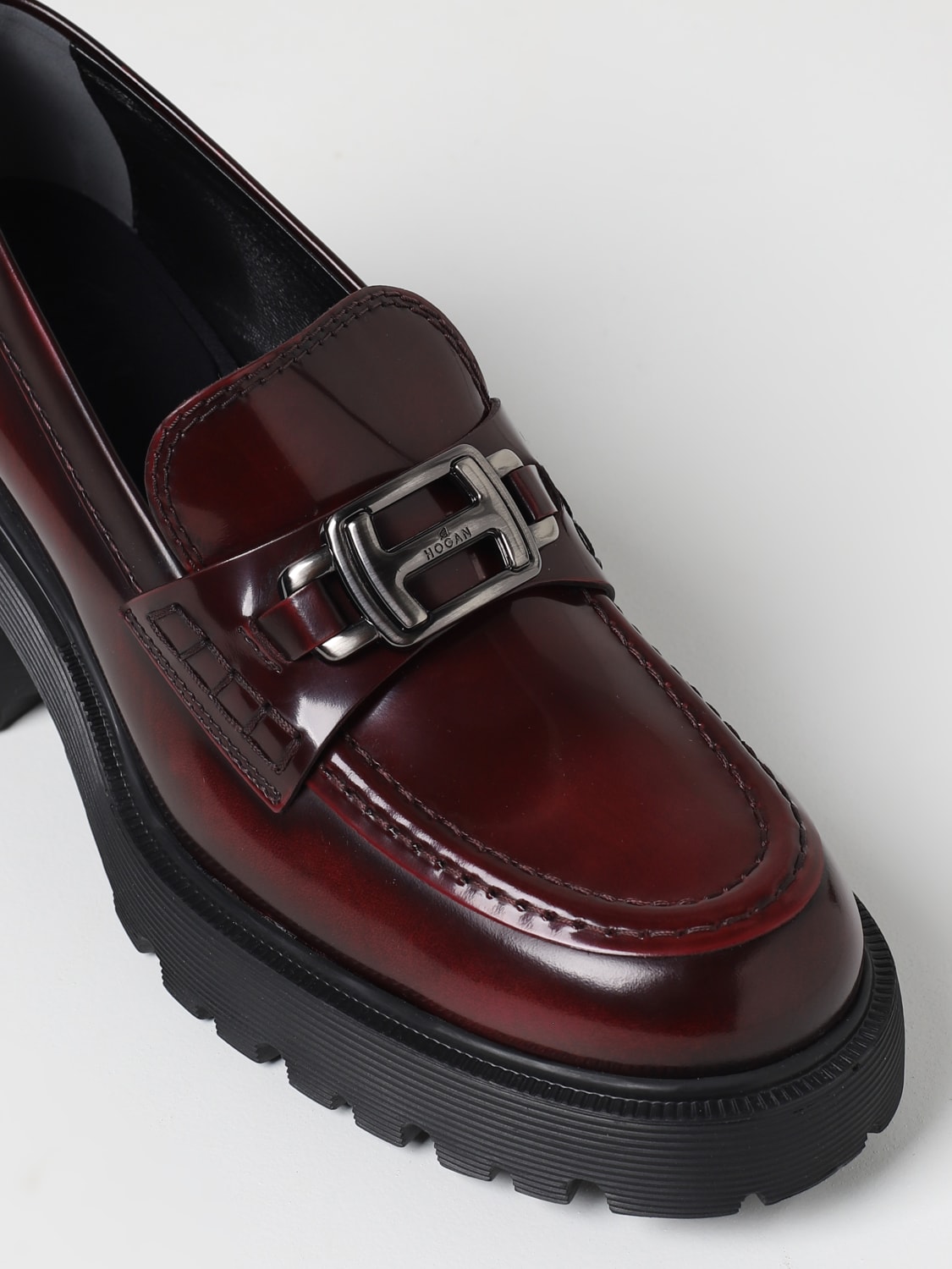 HOGAN: H649 moccasins in brushed leather - Burgundy | Hogan loafers ...
