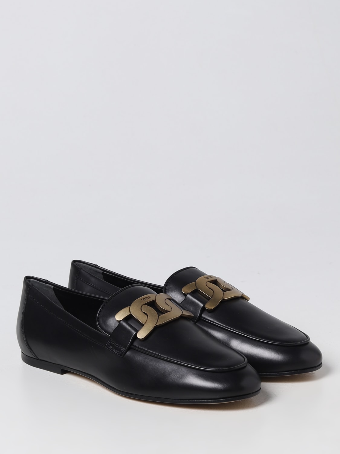 TOD S leather mocassins with chain detail Black Tod s loafers