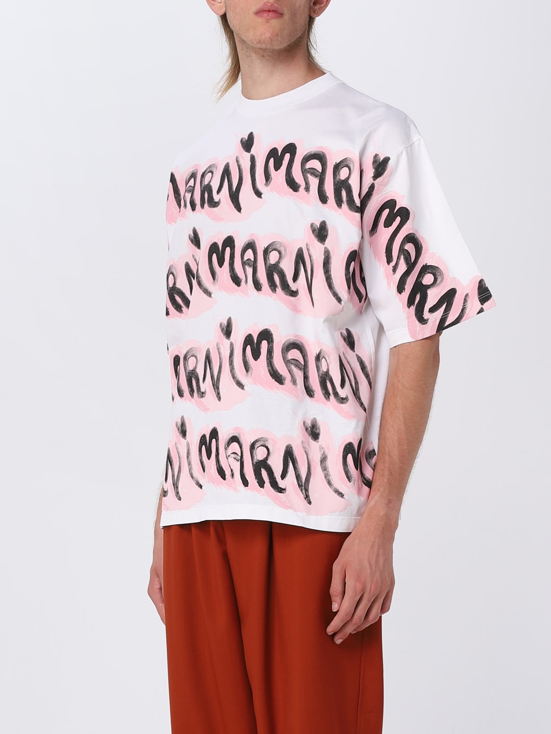 MARNI: cotton t-shirt with logo - Lilac | Marni t-shirt