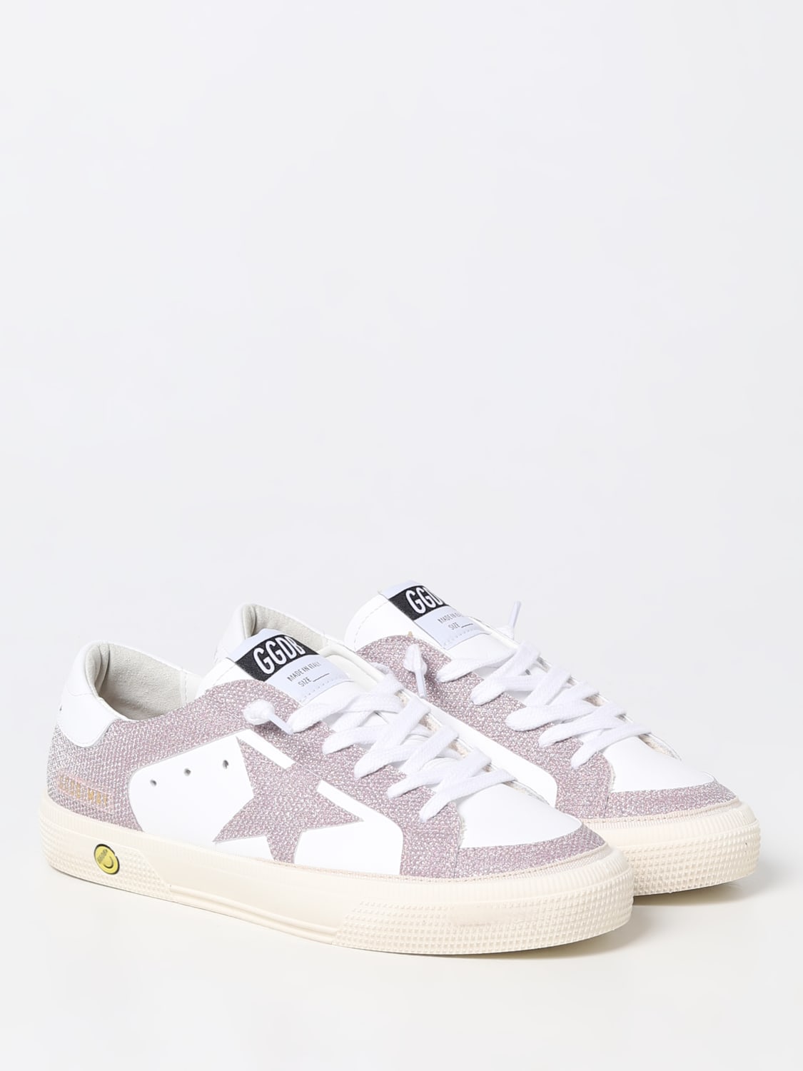 GOLDEN GOOSE: May sneakers in leather and glittery fabric - White ...