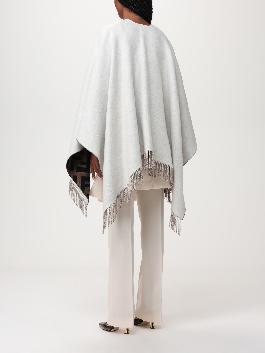 FENDI: Reversible cape in wool and cashmere blend - Tobacco