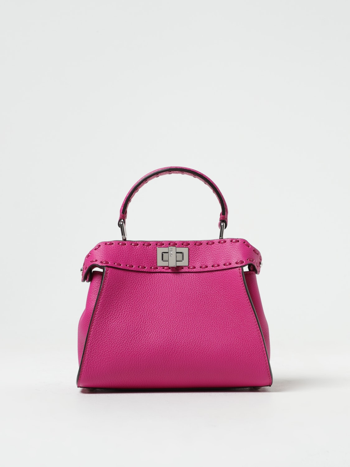 FENDI: Peekaboo Mini bag in grained leather - Fuchsia | Fendi mini