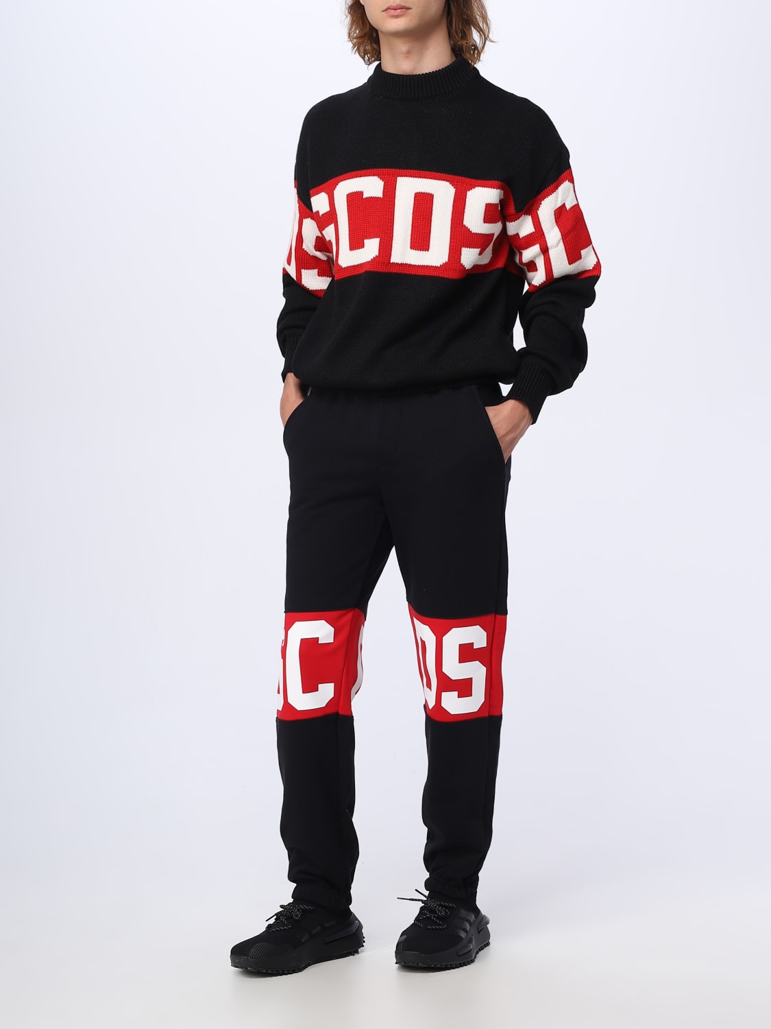 GCDS: sweater for man - Black | Gcds sweater CC94M021150 online at