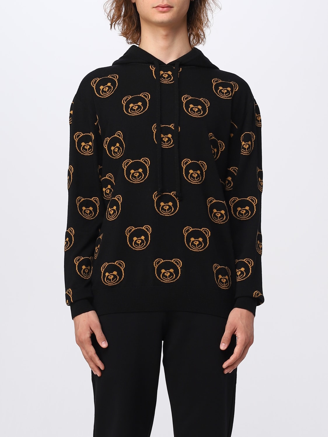 MOSCHINO COUTURE wool sweatshirt with all over Teddy Bear Black