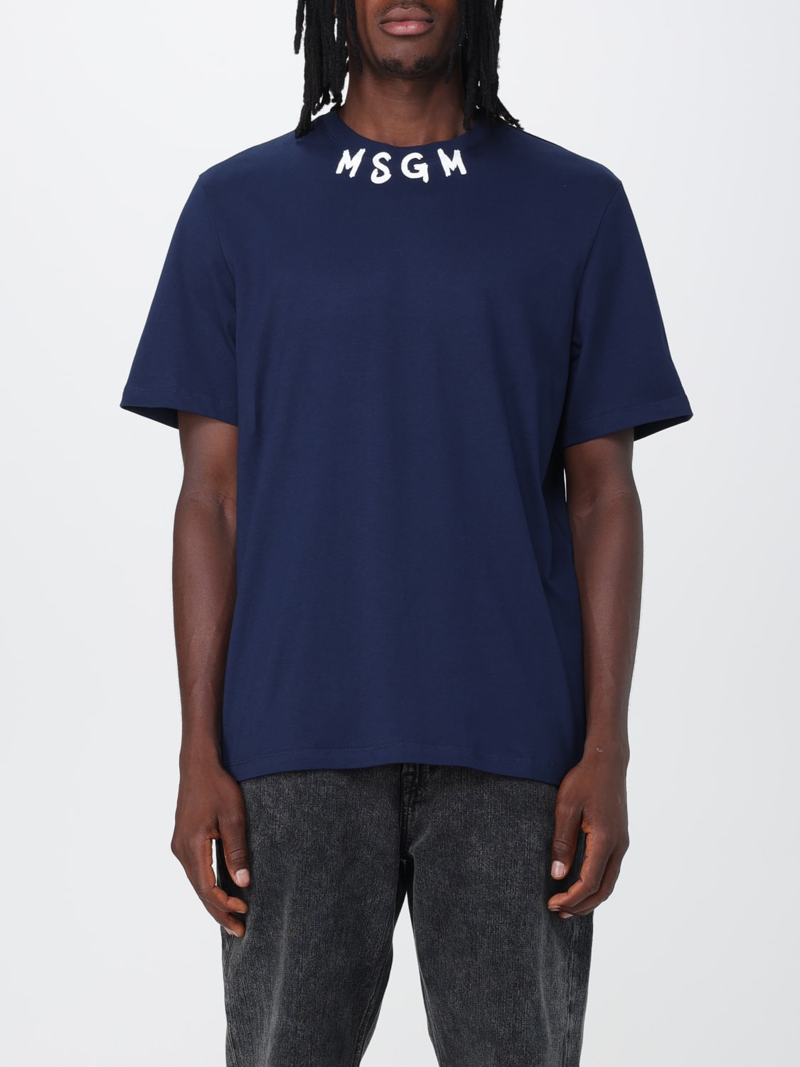 MSGM: t-shirt for men - Blue 1 | Msgm t-shirt 3540MM103237798