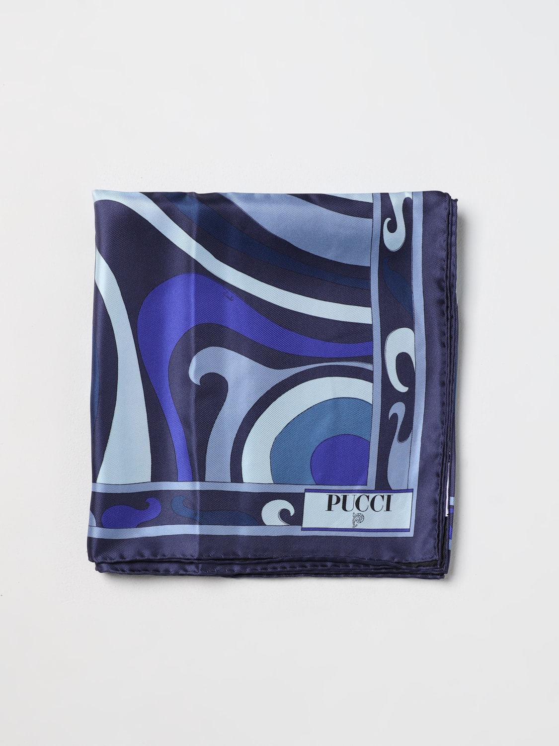 EMILIO PUCCI: scarf in printed silk - Blue | Emilio Pucci neck