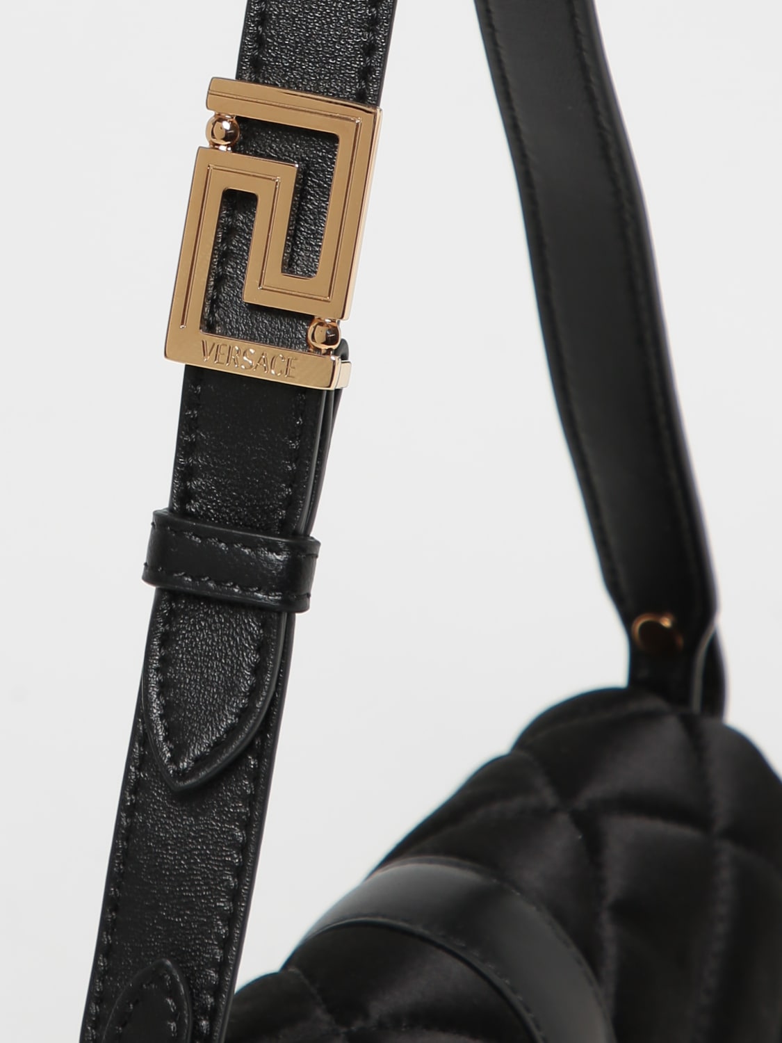 VERSACE: bag in quilted satin - Black | Versace mini bag