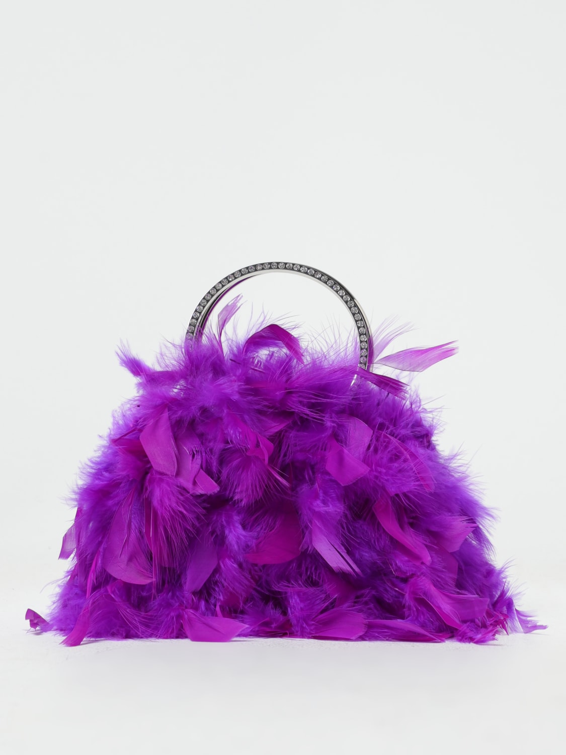 TWENTY FOURHAITCH BORSA MINI: Borsa Linde in satin con piume all over, Borsa  Mini Twenty Fourhaitch donna - LINDE Viola