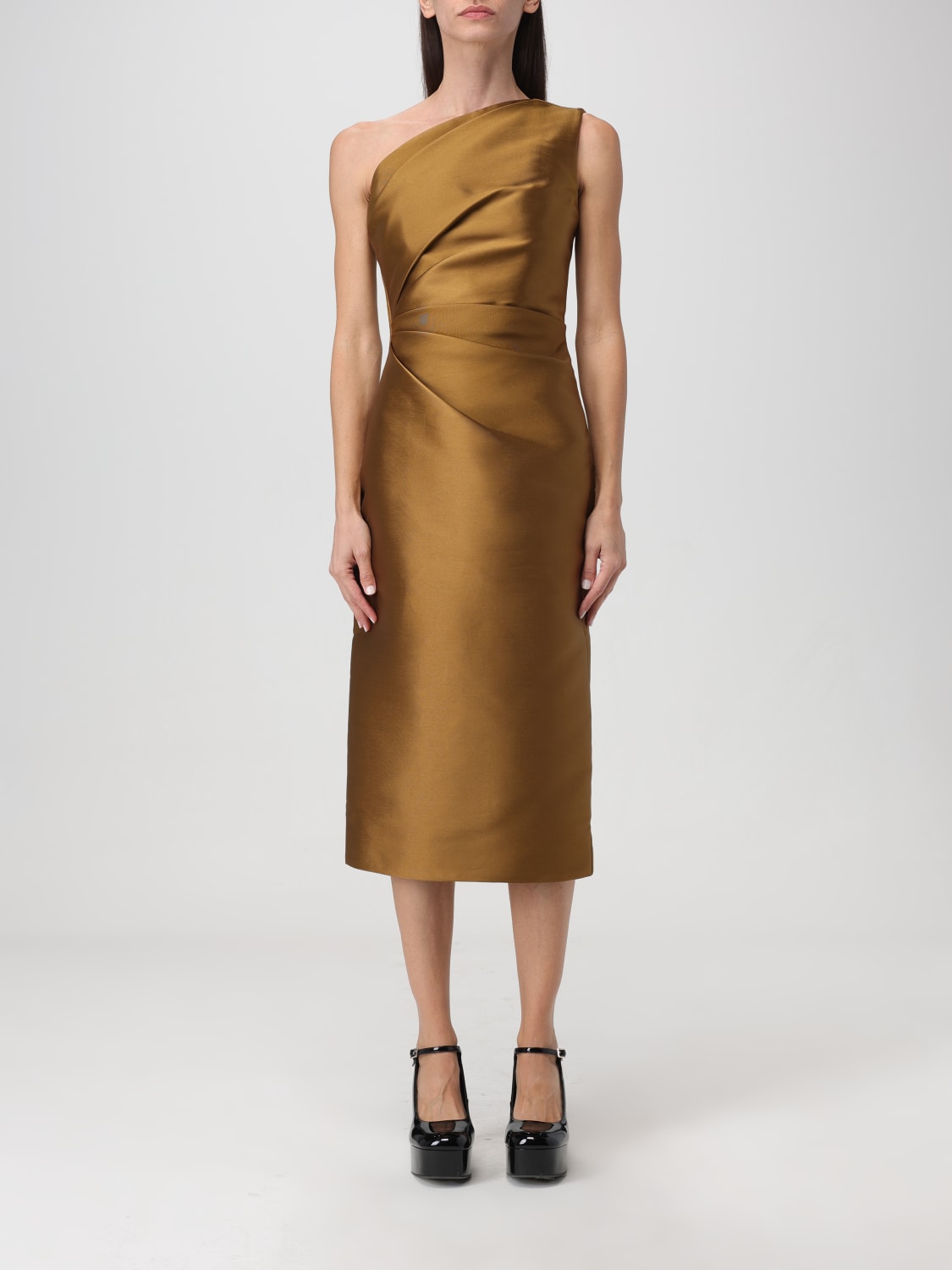 SOLACE LONDON one shoulder satin dress Gold Solace London