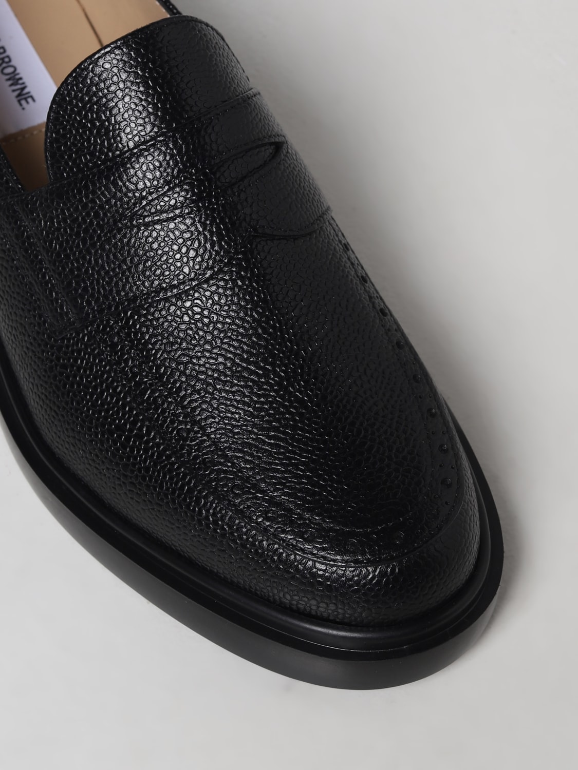 THOM BROWNE: moccasin in grained leather - Black | Thom Browne