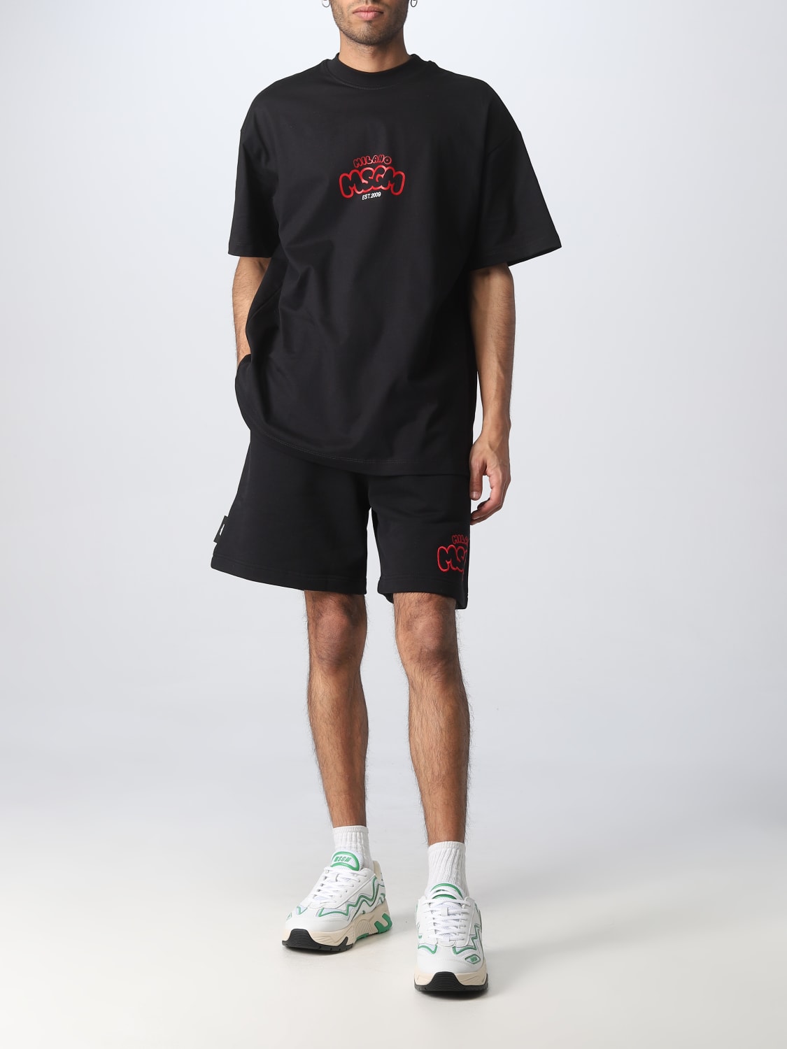 MSGM Outlet: shorts in cotton - Black | MSGM short MB62237001 online at ...