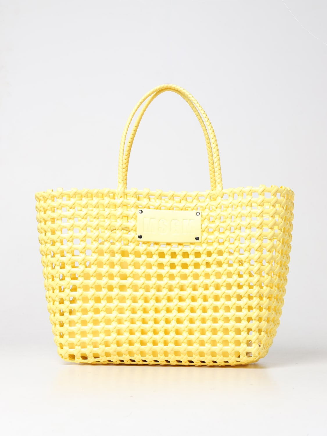 Msgm Outlet: bag in woven PVC - Yellow | Msgm tote bags