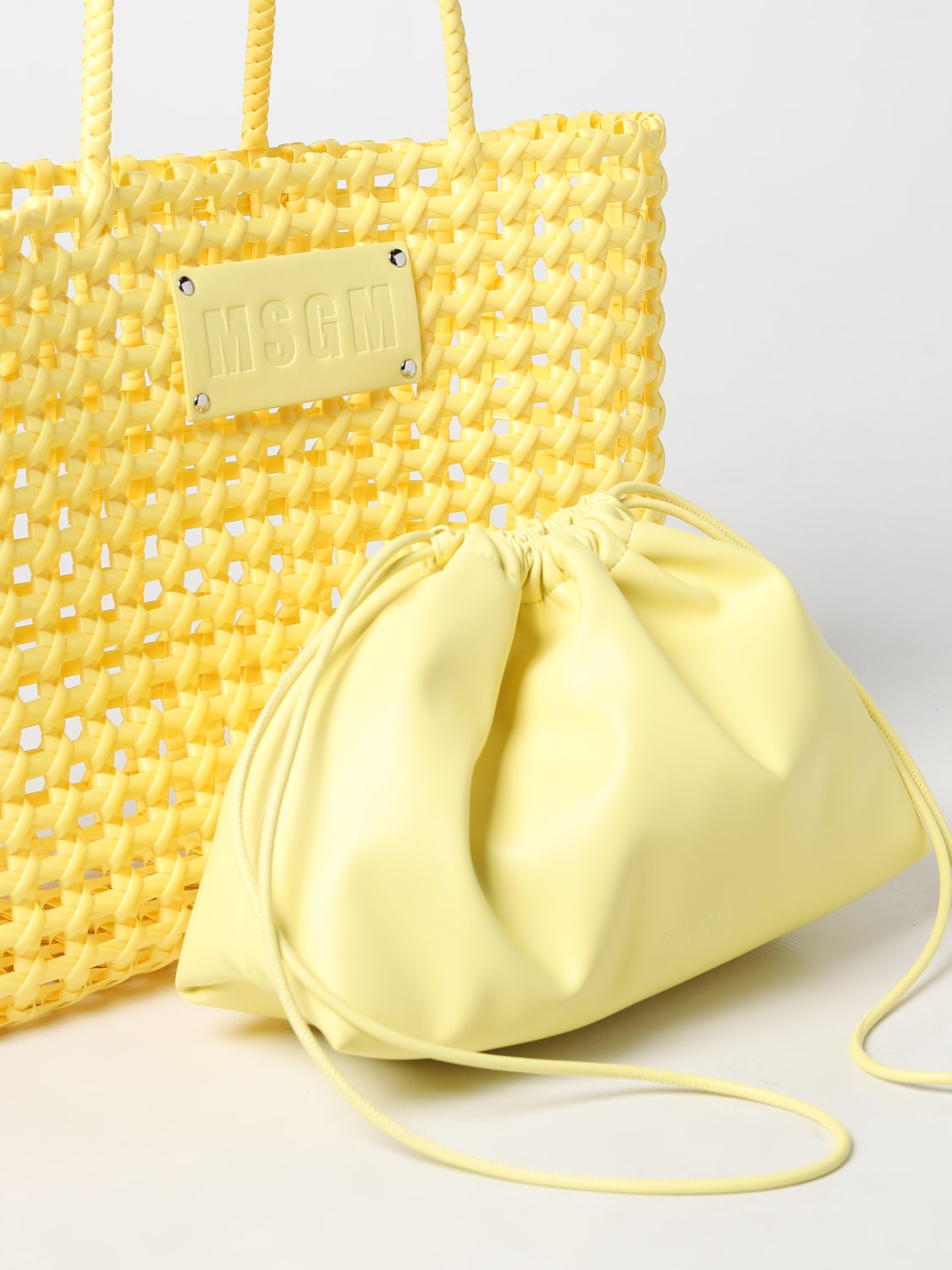 Msgm Outlet: bag in woven PVC - Yellow | Msgm tote bags