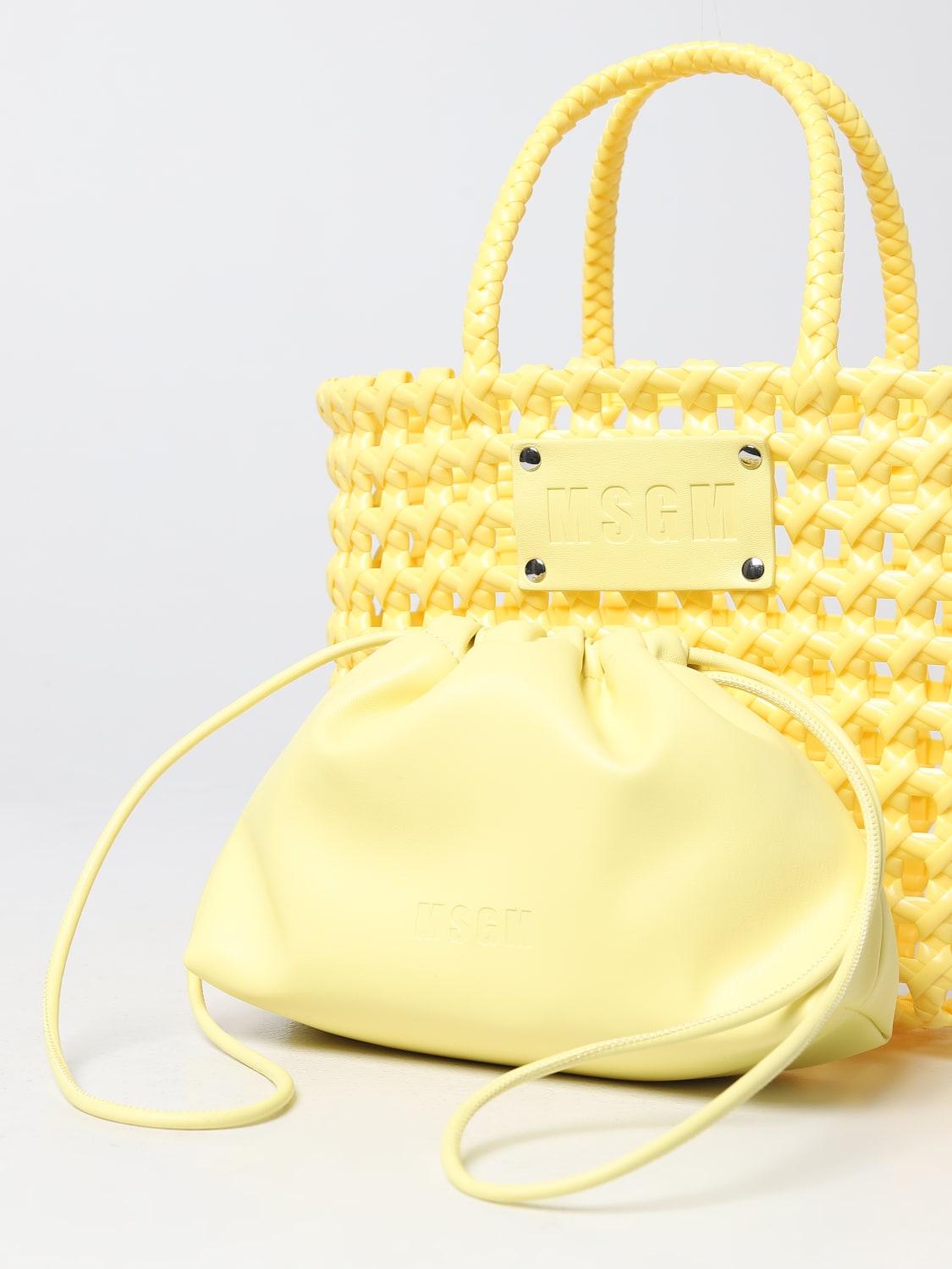 MSGM Outlet: bag in woven PVC - Yellow | MSGM handbag 3441MDZ49