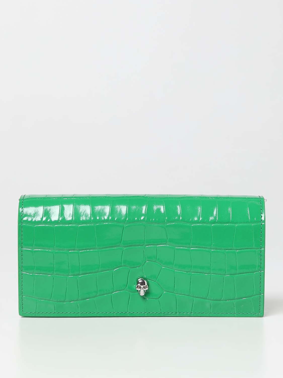 ALEXANDER MCQUEEN: wallet bag in croco print leather - Green