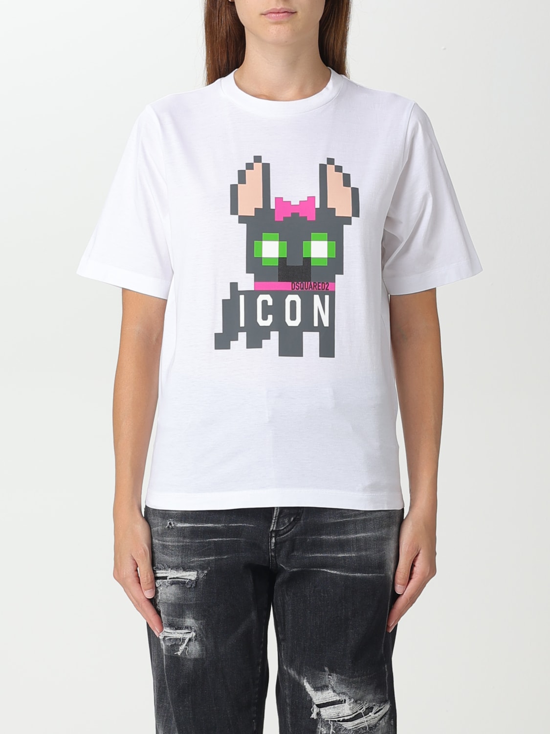 DSQUARED2: Icon T-shirt in cotton - White  Dsquared2 t-shirt  S80GC0061S23009 online at