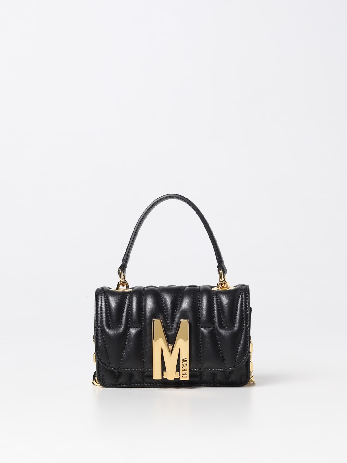 Moschino Quilted Black Calfskin Gold Chain Strap Purse