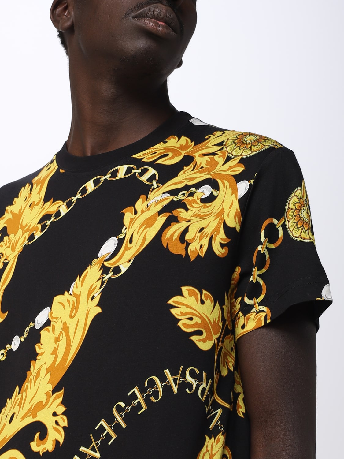 VERSACE JEANS COUTURE T shirt with Baroque print Black