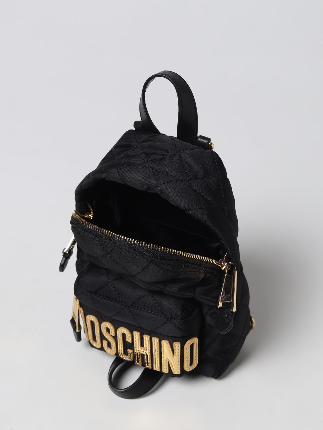 MOSCHINO COUTURE: backpack in quilted nylon with logo - Black