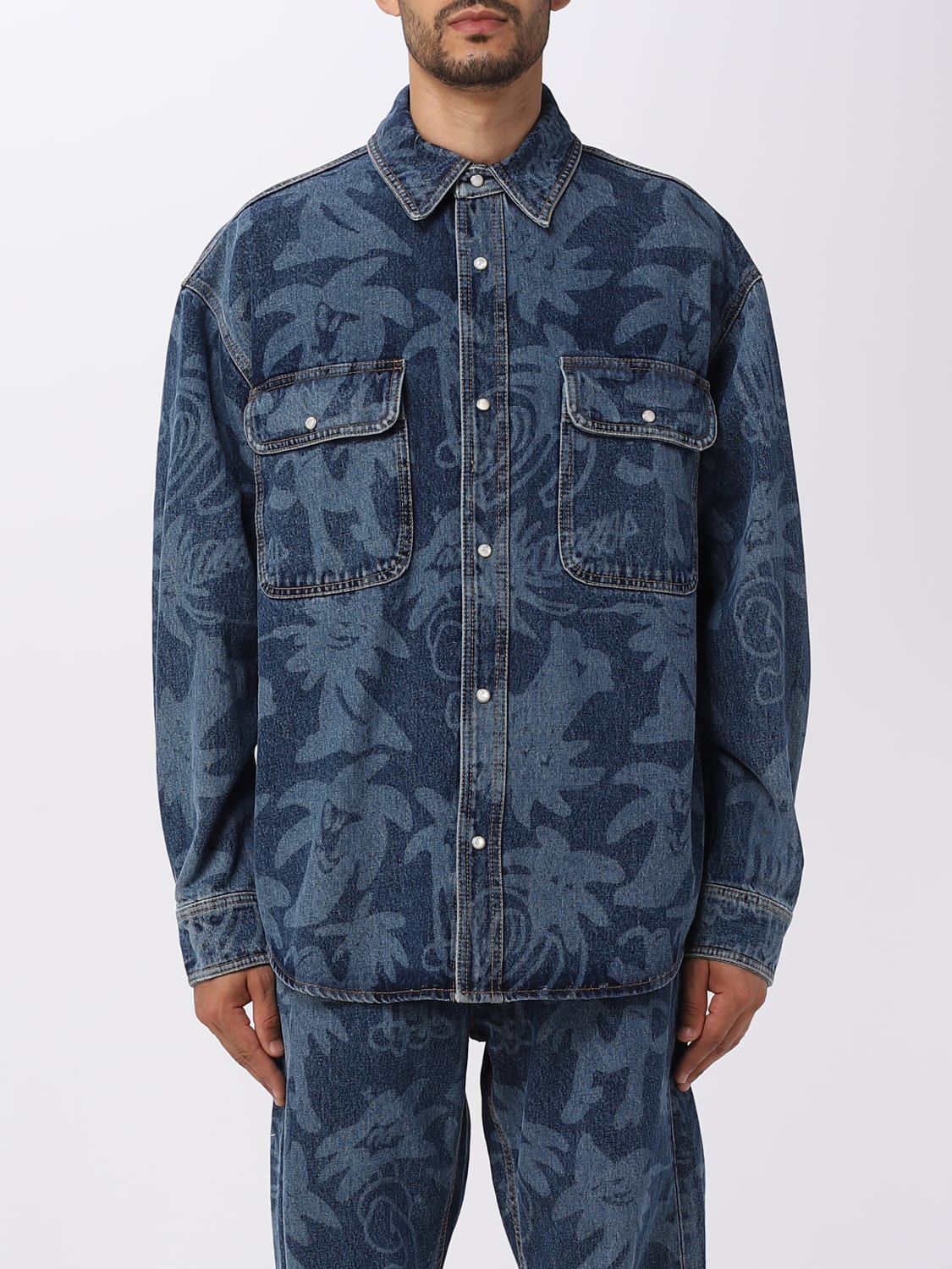 PALM ANGELS: denim shirt - Blue | Palm Angels shirt