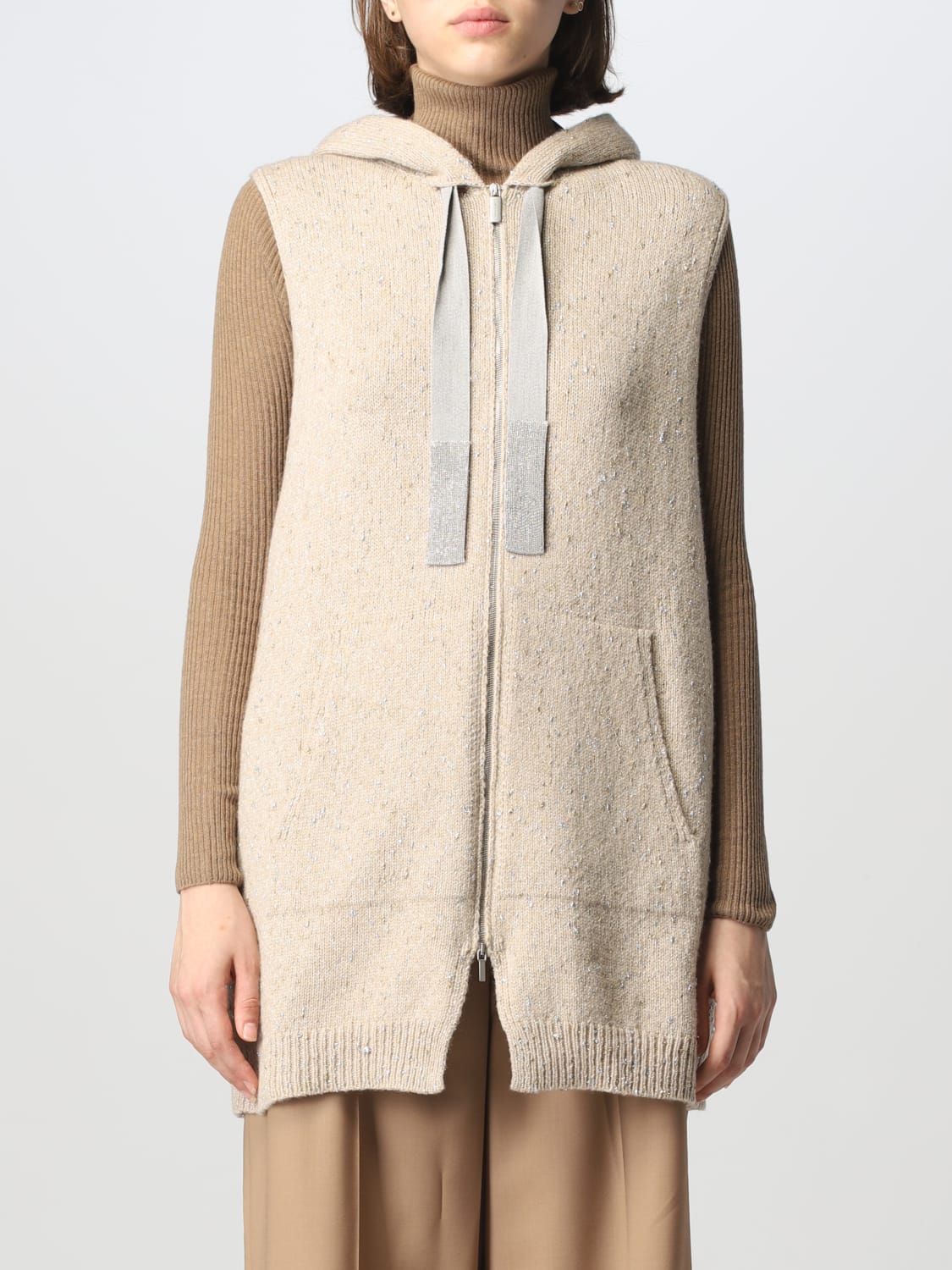 FABIANA FILIPPI GILET: Gilet in misto lana, Gilet Fabiana Filippi donna -  MAD213F098H6520000 Beige