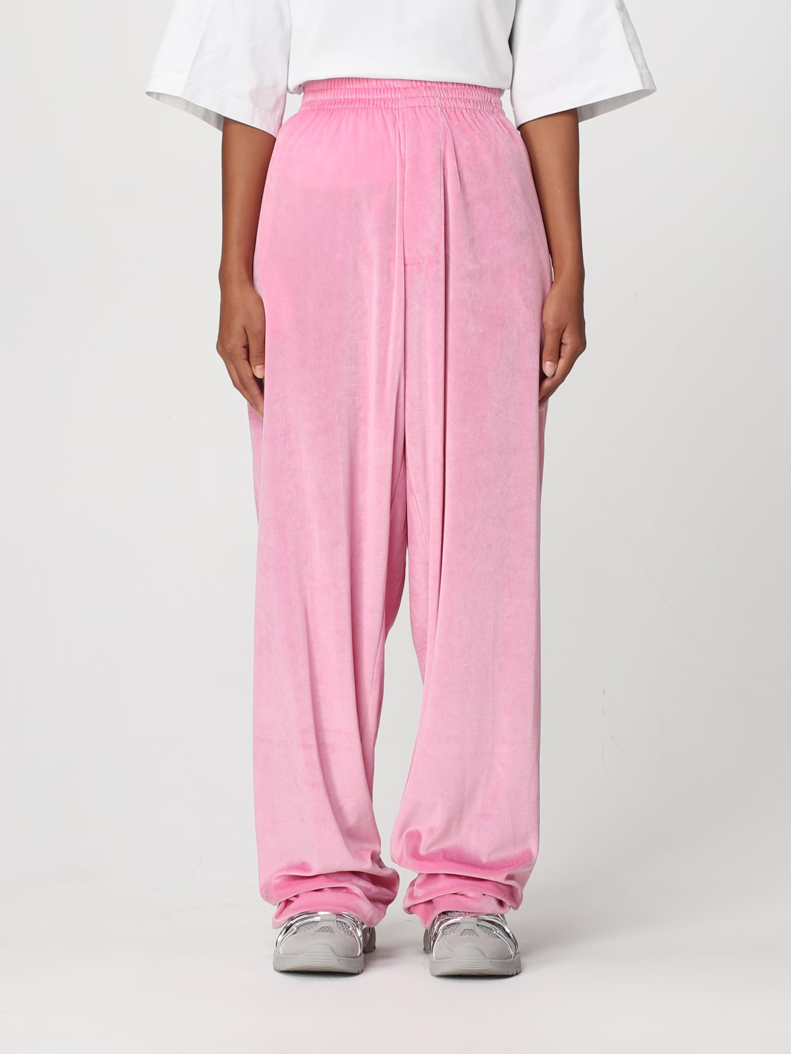 BALENCIAGA: velvet pants with elastic waist - Pink | Balenciaga ...