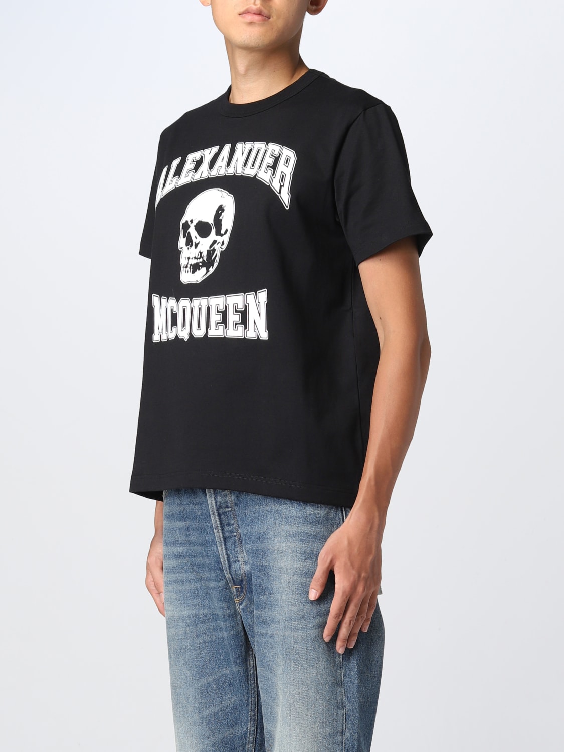 ALEXANDER MCQUEEN: cotton T-shirt with contrasting print - Black