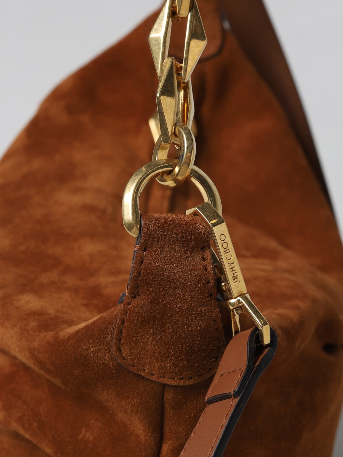 JIMMY CHOO: bag in suede - Camel | Jimmy Choo shoulder bag