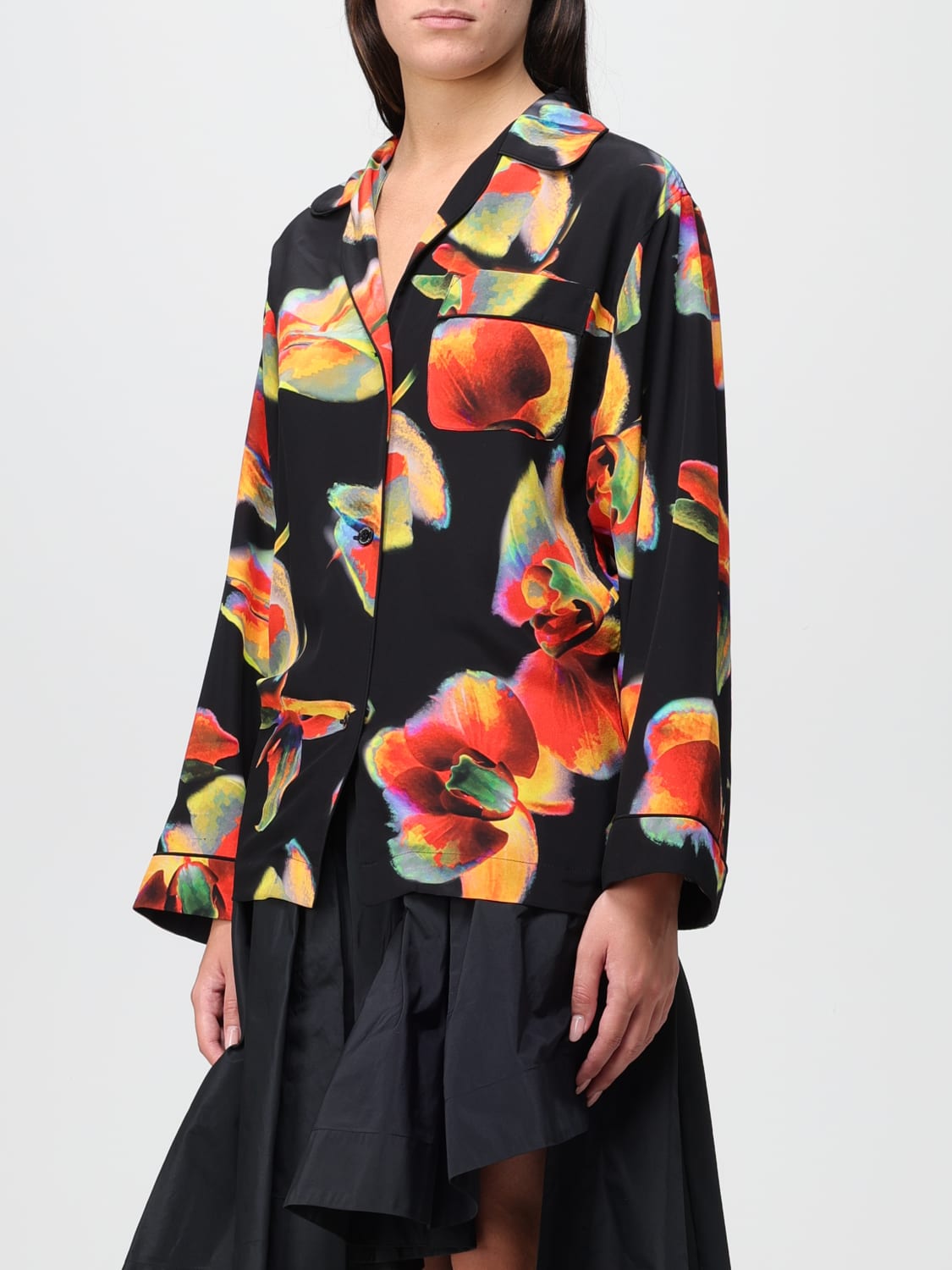 ALEXANDER MCQUEEN: shirt in silk with Orchid print - Black