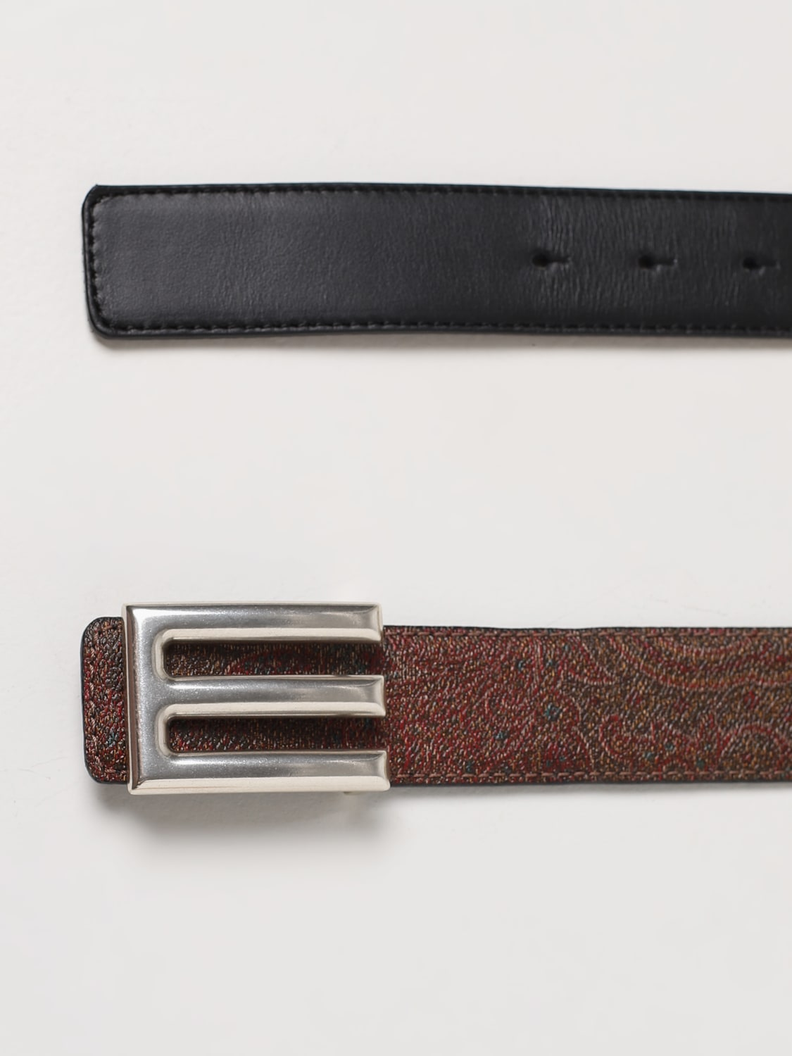 ETRO: reversible belt in coated cotton and leather - Black | Etro