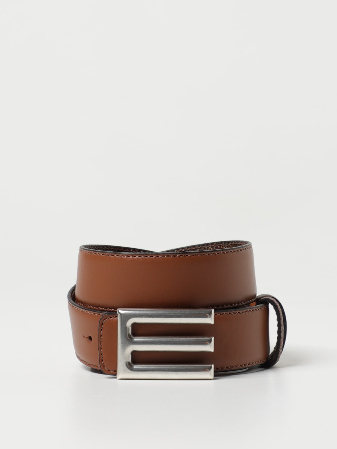 ETRO: reversible belt in coated cotton and leather - Brown | Etro