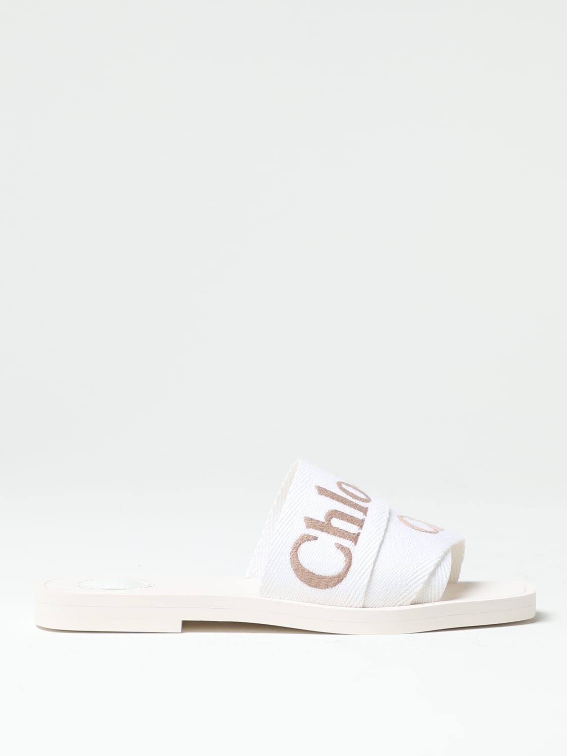 CHLO Woody sandals in canvas with embroidered logo White