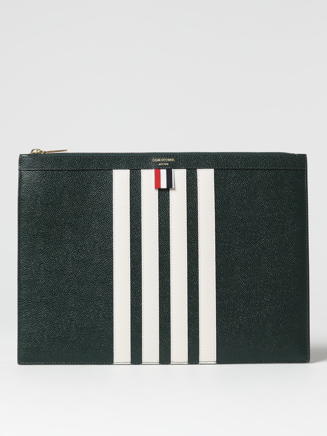 THOM BROWNE pouch in grained leather Green Thom Browne