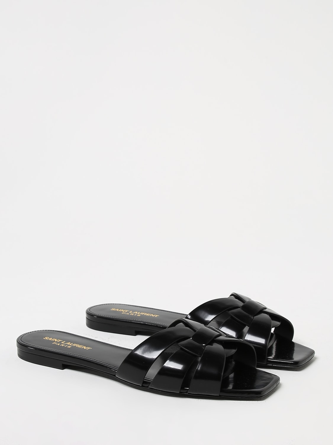 SAINT LAURENT: flat sandals for women - Black | Saint Laurent flat ...