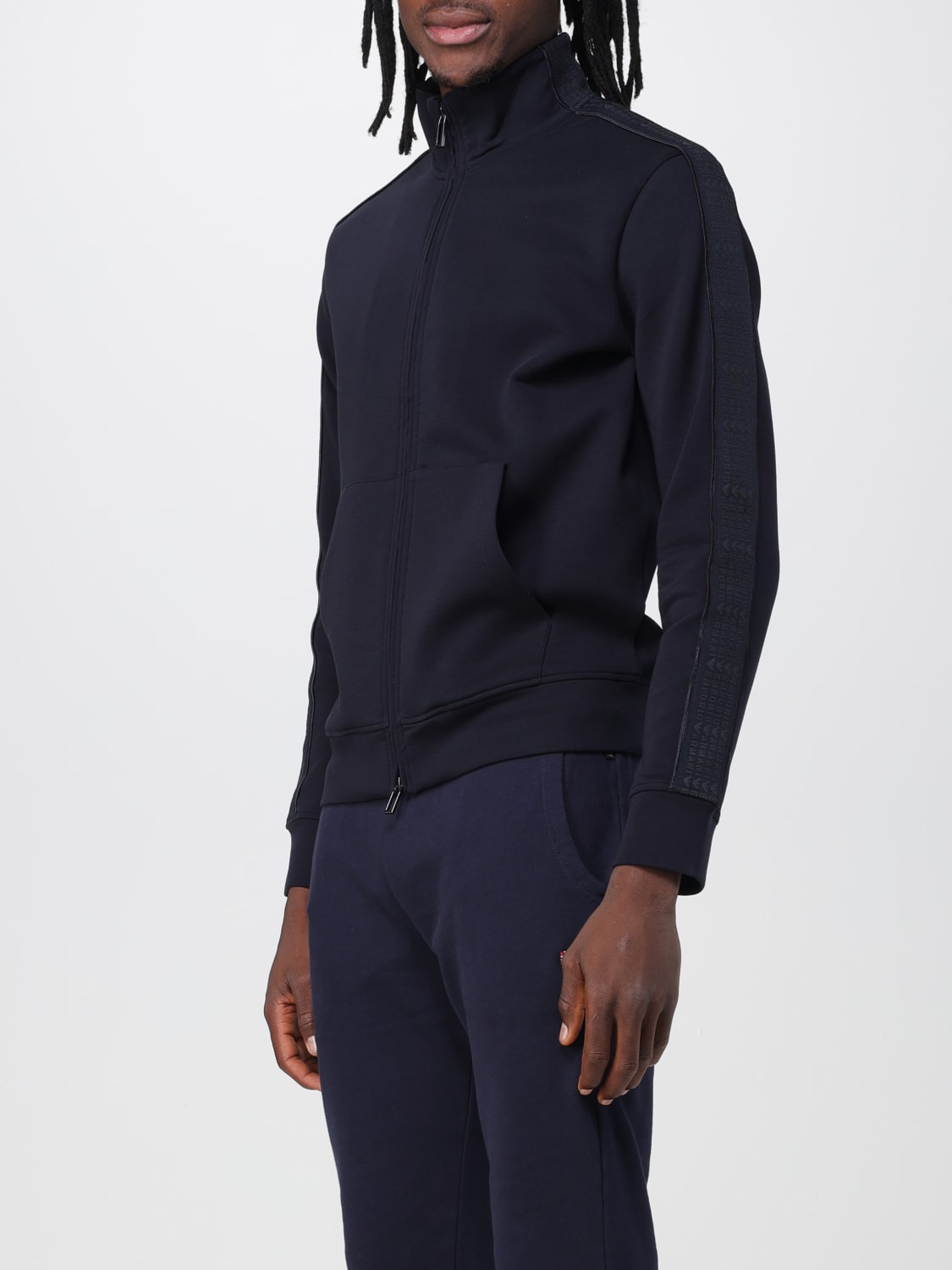 EMPORIO ARMANI: sweatshirt in cotton blend with zip - Blue | Emporio ...