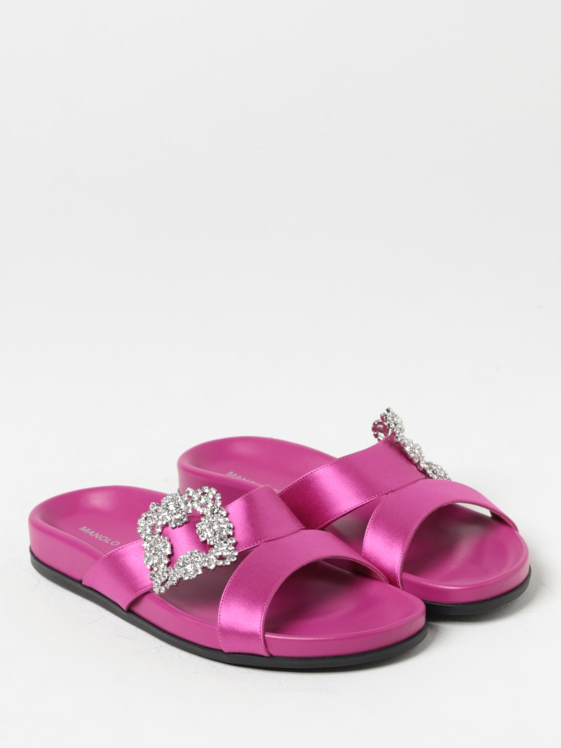 MANOLO BLAHNIK: Chilanghi sandals in satin with jewel buckle