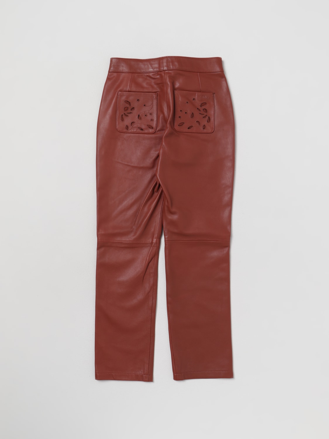 CHLOÉ: leather pants with pockets - Burgundy